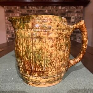 Vintage Morton Splatter Ware Sponge Ware Pitcher Tan Brown & Green